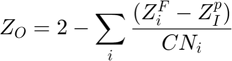 $$Z_{O} = 2 - \sum_i \frac{( Z^F_i - Z^p_I )}{CN_i}$$